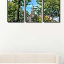 999store Green & Blue Printed Building In The Trees Paintings - Set of 3-40