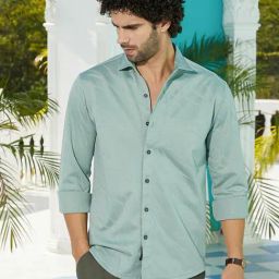 Campus Sutra Green Regular Fit Texture Shirt-image-56