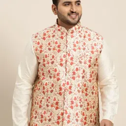 SOJANYA Beige & Red Comfort Fit Printed Nehru Jacket-picture-34