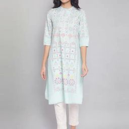 W Light Green Printed Kurta-image-65
