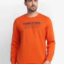 Spykar Orange Cotton Slim Fit Printed Sweatshirt-38