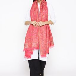 WEAVERS VILLA Women Pink & Green Paisley Patterned Shawl-35