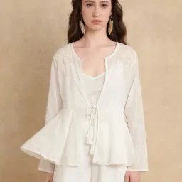 RAREISM Off White Viscose Embroidered Long Sleeves Shrug-31