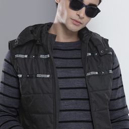 The Indian Garage Co Men Black Solid Detachable Hood Padded Jacket-image-85