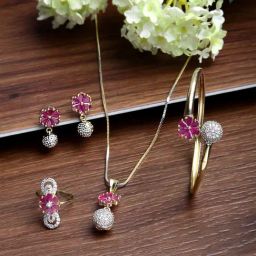 Zeneme Red Gold Toned Alloy Gold Plated Studded Jewellery Set-image-37