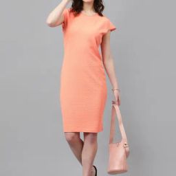 Kotty Orange Slim Fit A Line Dress-image-95