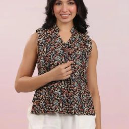 Janasya Black Regular Fit Printed Jacket-image-20