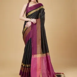Elora Black Raw Silk Khadi Thread Weaving Saree With Unstitched Blouse-picture-22