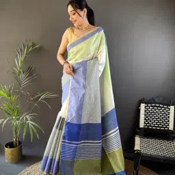 Elora Blue Raw Silk Khadi Thread Weaving Saree With Unstitched Blouse-picture-40
