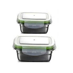 Femora High Steel Rectangular Lunch Box with Air Tight Lid (550 ml & 850 ml) - Set of 2 image 1