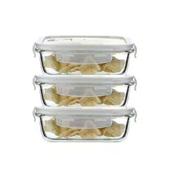 Femora Borosilicate Glass Rectangular Containers with Air Vent Lid (400 ml) - Set of 3 image 1