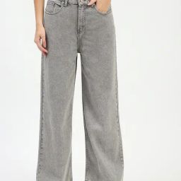 MADAME Grey Cotton Relaxed Fit Mid Rise Jeans-image-17