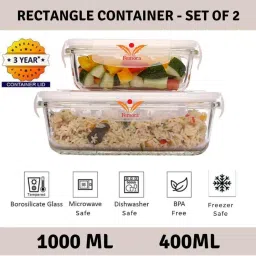 Femora Borosilicate Glass Rectangular Container with Air Vent Lid (400 ml & 1000 ml) - Set of 2 image 1