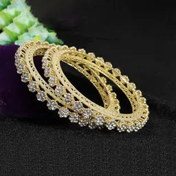 ZULKASet of 2 Gold Plated Metal with Zircon Diamond Stone Bangles Kada| Kada-75