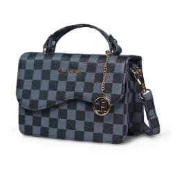 PELLE LUXUR Grey & Black Checks Small Cross Body Bag-46