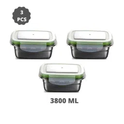 Femora High Steel Rectangular Lunch Box with Air Tight Lid (3800 ml) - Set of 3 image 1