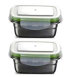 Femora High Steel Rectangular Lunch Box with Air Tight Lid (850 ml) - Set of 2 image 1