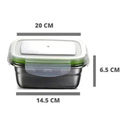 Femora High Steel Rectangular Lunch Box with Air Tight Lid (850 ml) - Set of 2 image 3