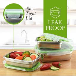Femora High Steel Rectangular Lunch Box with Air Tight Lid (850 ml) - Set of 3 image 5