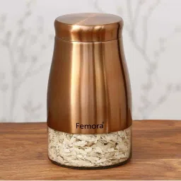 Femora Clear Glass & Steel Metallic Storage Jars (1300 ml & 1750 ml) - Set of 2 image 1
