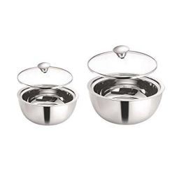 Femora Stainless Steel Insulated Curry Serving Bowl with Lid (1500 ml & 500 ml) - Set of 2 image 2