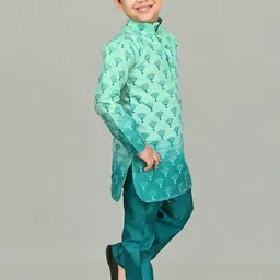 NFC CREATION Boys Floral Printed Regular Dupion Silk Kurta with Pyjamas image 3