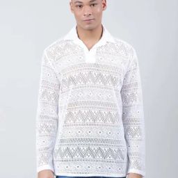 Bene Kleed White Regular Fit Self Design Polo T-Shirt-13