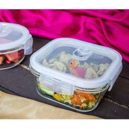 Femora Borosilicate Glass Square Container with Air Vent Lid (500 ml & 800 ml) - Set of 2 image 2