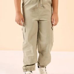 StyloBug Boys Beige Cotton Cargo Pants-image-83