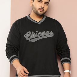 Sztori Plus Size V-Neck Typography Printed Pullover Sweatshirt-image-37