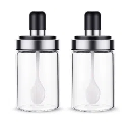 Femora Transparent Borosilicate Glass Spice Containers with Spoon (250 ml) - Set of 2 image 1