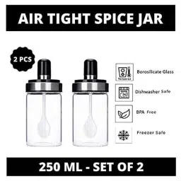 Femora Transparent Borosilicate Glass Spice Containers with Spoon (250 ml) - Set of 2 image 5