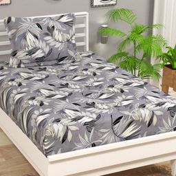 bsb home Grey & Black Floral 144 TC Single Bedsheet with 1 Pillow Covers-image-91