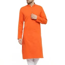 Men Solid Straight Kurta (Orange)-image-83