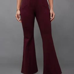 Miss Chase Wine Relaxed Fit High Rise Trousers-image-45