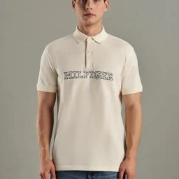 TOMMY HILFIGER Beige Cotton Regular Fit Logo Polo T-Shirt-image-26