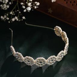 Priyaasi Gold Floral Shape Kundan Pearl Hair Band Headpiece-image-10