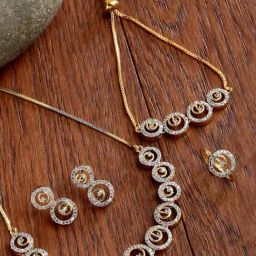 Zeneme Gold Plated White AD Studded Triangle Shaped Jewellery Set-65