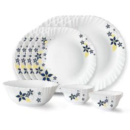 Larah by Borosil Viva Fluted White Opalware 27 Pieces Dinner Set-27