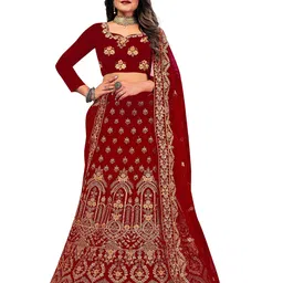 Maroosh Embellished Thread Work Unstitched Lehenga & Blouse With Dupatta image 1