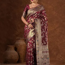 DIVASTRI Ethnic Motifs Printed Zari Designer Banarasi Saree-image-27