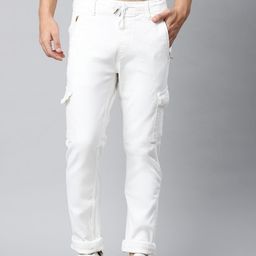 Harvard Men White Slim Tapered Fit Solid Denim Cargos-image-41