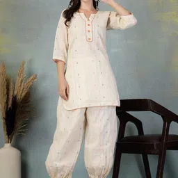 Moda Rapido Geometeric Woven Design Notch Neck Pure Cotton Tunic With Afghani Pants-picture-34