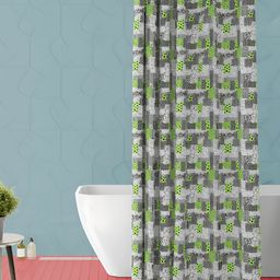 ArtzFolio White & Green Geometric Printed Waterproof Shower Curtain-7