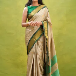 SILKWEAR Ethnic Motifs Zari Silk Cotton Kanjeevaram Saree-image-53