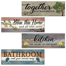 Chaka Chaundh 4Pcs Grey & Yellow Printed Wooden Home Wall Signs & Plaques-16