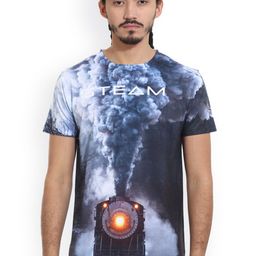 Wear Your Mind Men Blue Printed Round Neck T-shirt-image-30