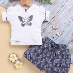 Toonyport Girls Printed Round Neck Top With Shorts-52