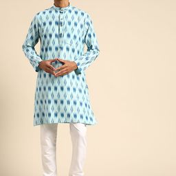 RAJUBHAI HARGOVINDAS Men Blue Ethnic Motifs Ikat Printed Pure Cotton Kurta-picture-29