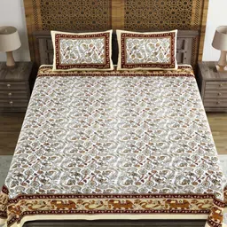 BLOCKS OF INDIA Brown & White Ethnic Motifs 120 TC King Bedsheet with 2 Pillow Covers-image-73